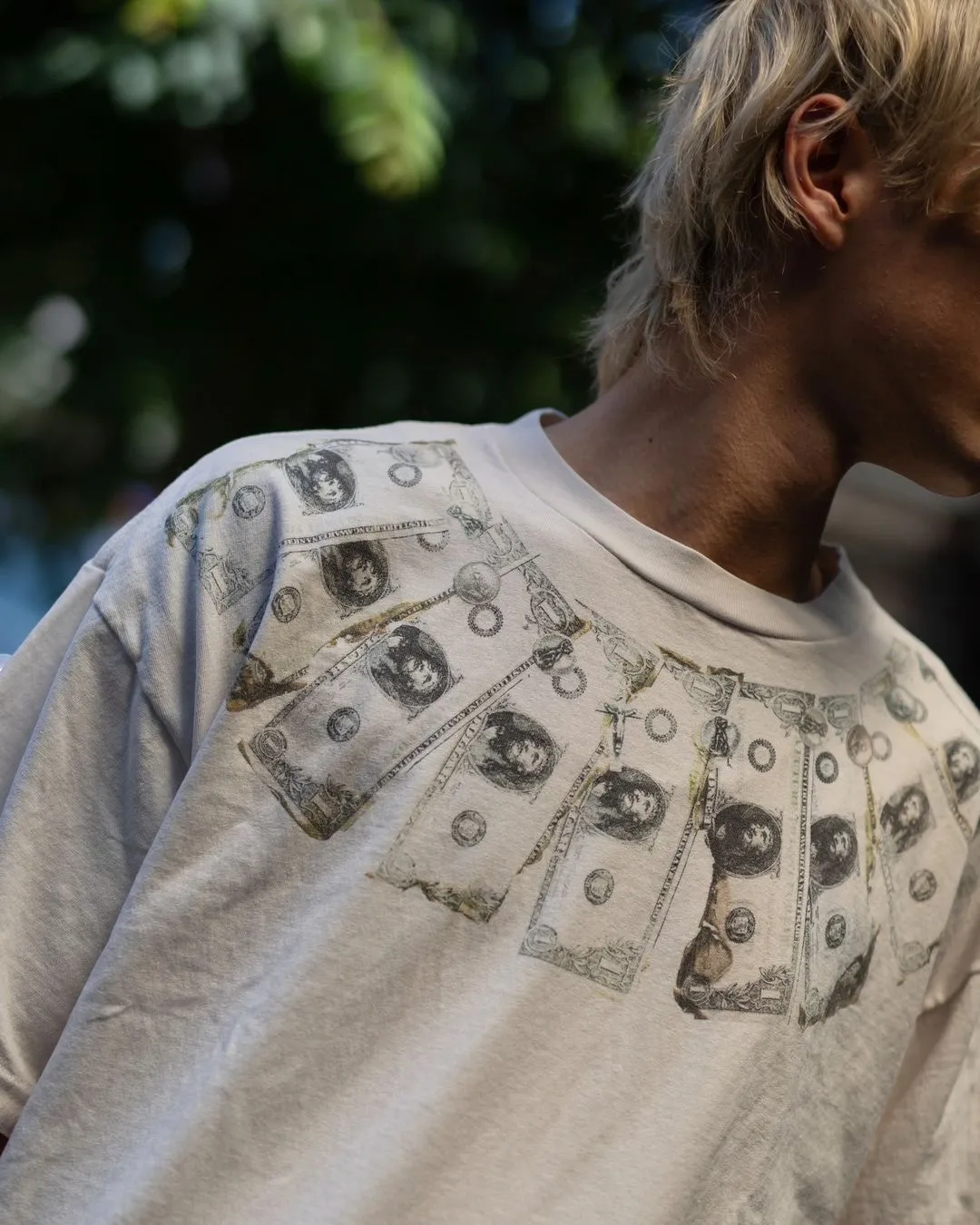 SAINT Mxxxxxx MONEY TEE/WHT dollar necklace, retro short-sleeved, off-white S-XL, ready-to-wear, washed and distressed, authentic level printing, correct accessories/with little angel logo